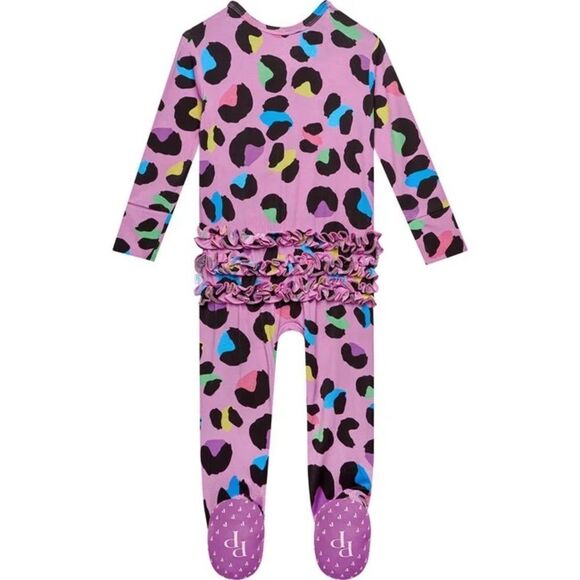 NWT POAH PEANUT LEOPARD FOOTIE RUFFLED ZIPPER ONE PIECE 3/6M - Picture 4 of 6